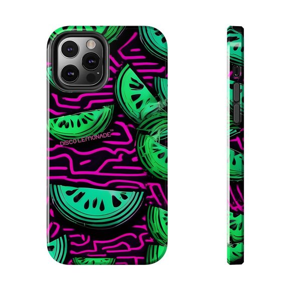 IPhone, DISCO LEMONADE Neon Watermelon Slice Hot Pink, 2 Piece Tough Phone Case, - Picture 6 of 10